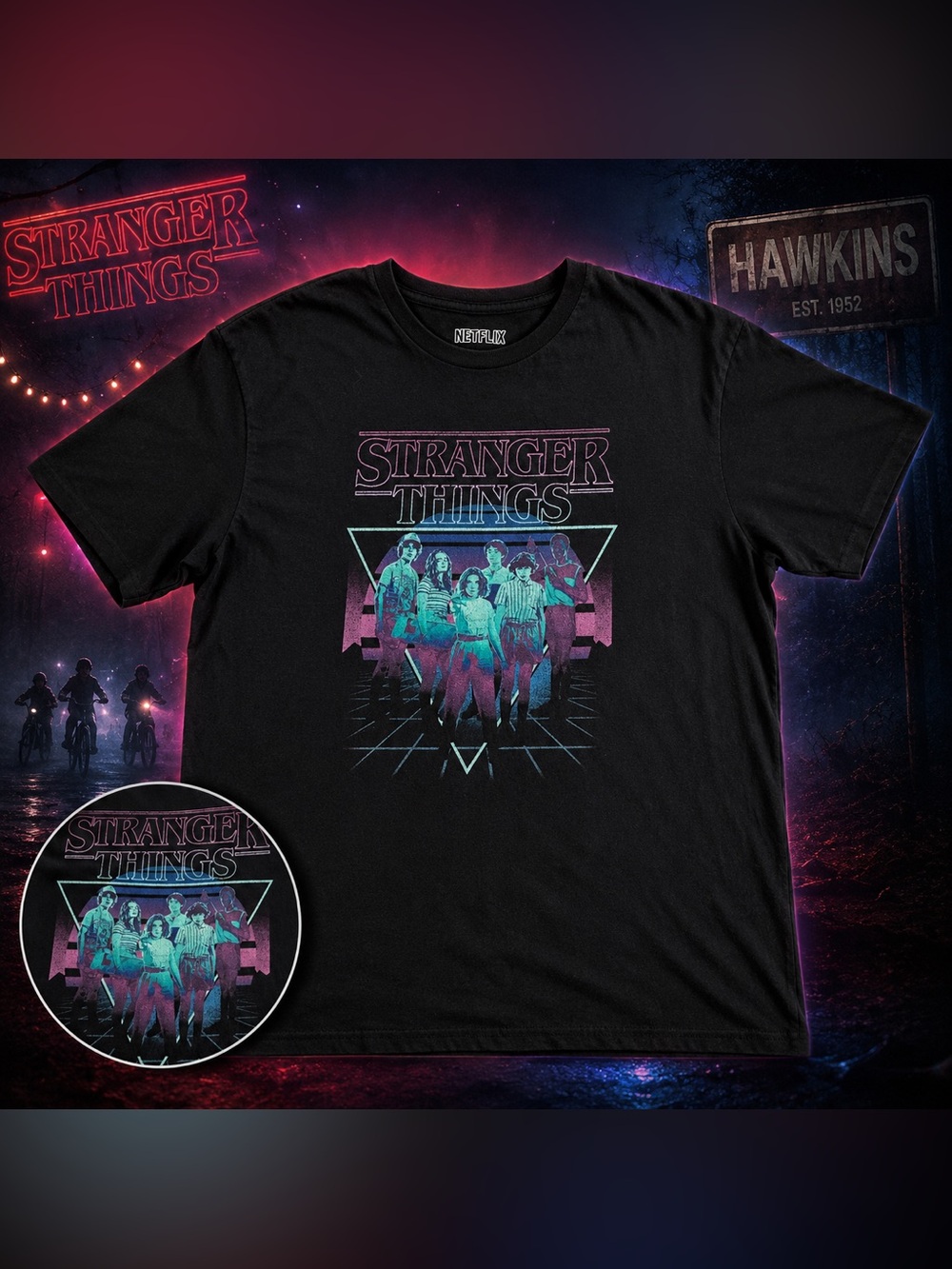Stranger Things Netflix Graphic Tee Black Large Retro 80s TV Shirt